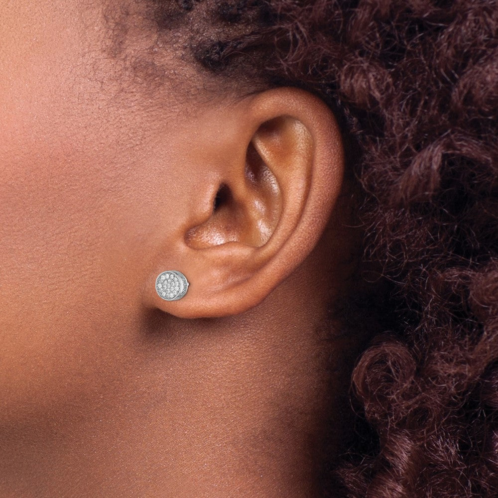 Sterling Silver Rhodium-plated Polished CZ Round Post Earrings
