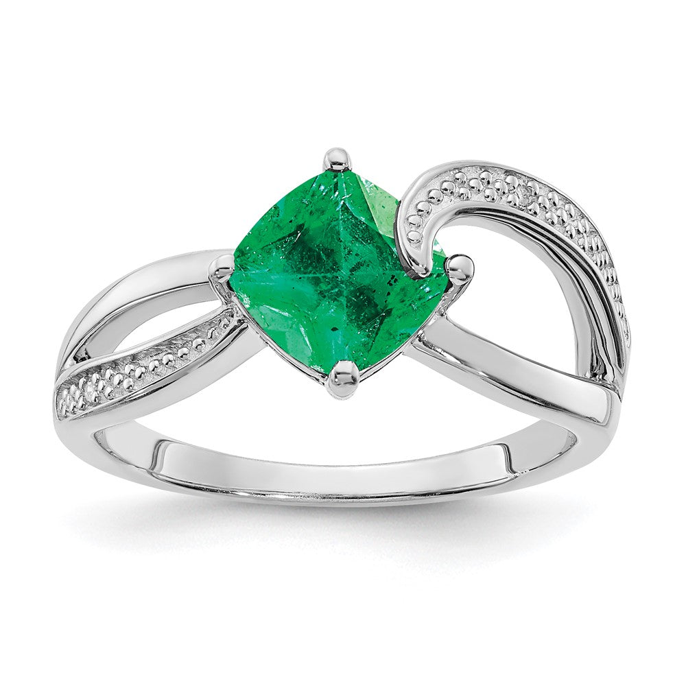 Sterling Silver ANC CR Emerald & Diamond Ring