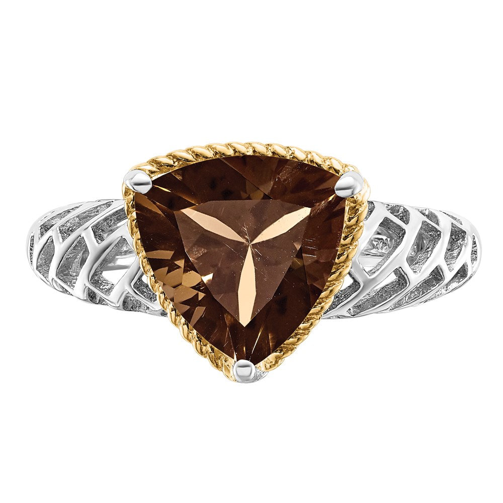 Sterling Silver Rhodium w/ Flash Gold-plate Smoky Quartz Ring