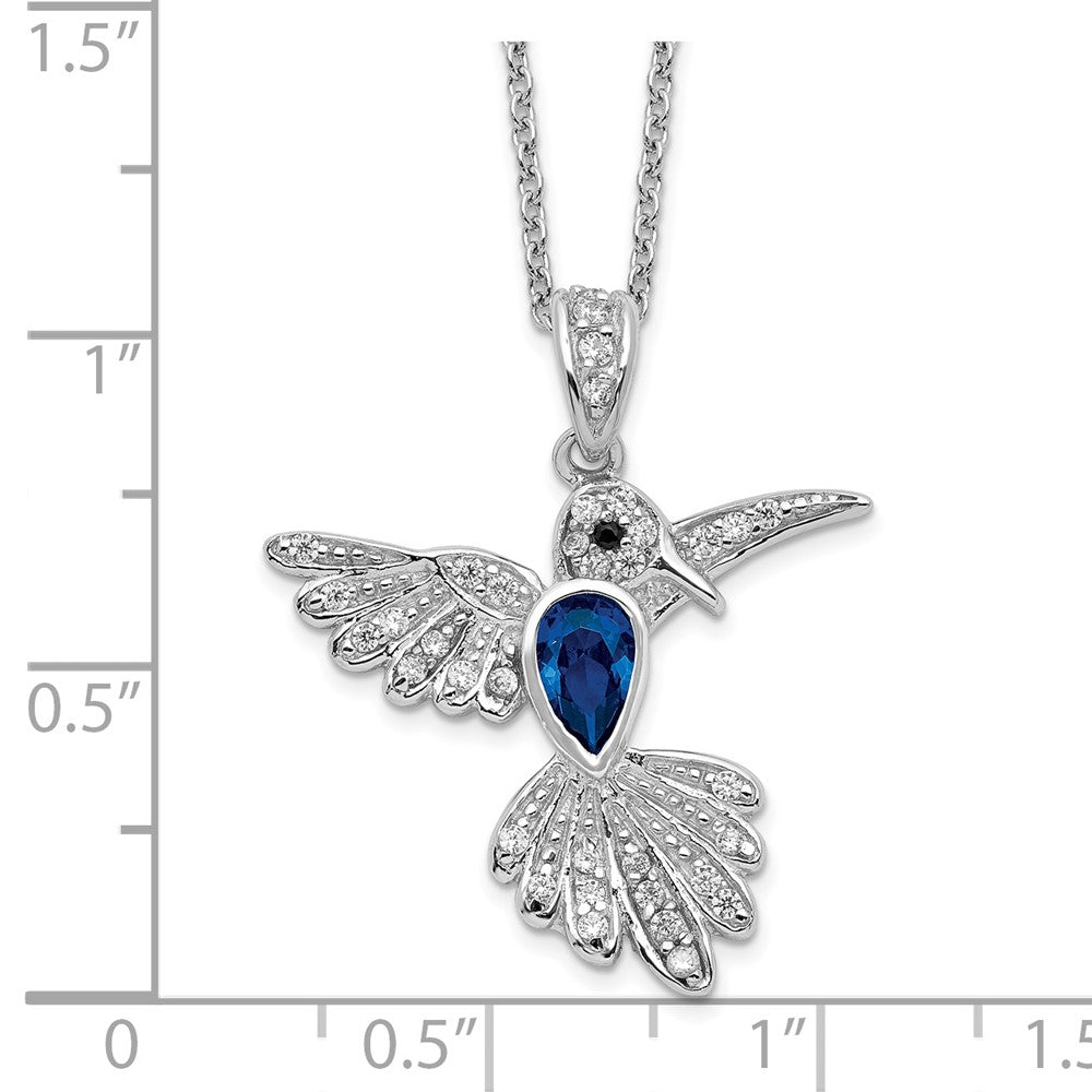 Cheryl M Sterling Silver Rhodium-plated Brilliant-cut Lab Created Dark Blue Spinel and Brilliant-cut White CZ Hummingbird 18 Inch Necklace 18 Inches