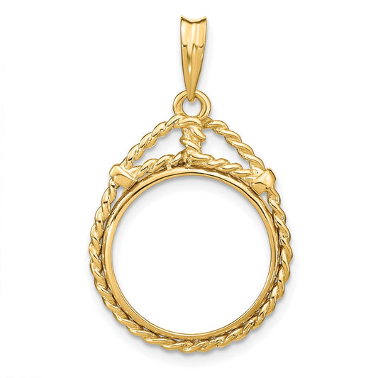 Wideband Distinguished Coin Jewelry 14k Polished Western Rope 16.5mm Prong Coin Bezel Pendant