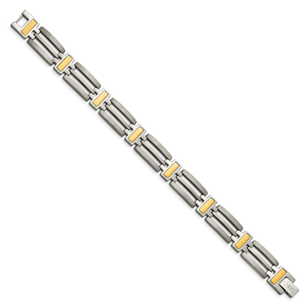 Titanium Brushed and Polished Yellow IP-Plated 8.5in Bracelet 8.5 inches