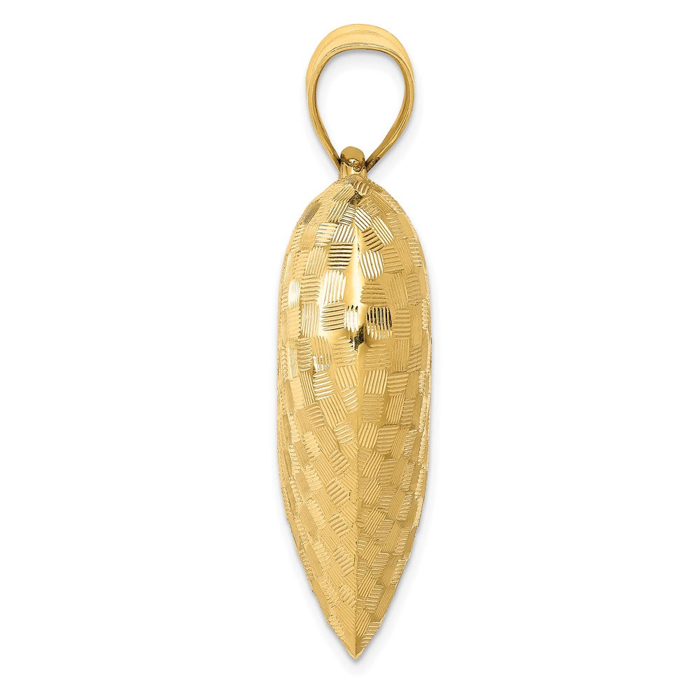 14K Polished Basket Weave Pattern 3-D Heart Pendant