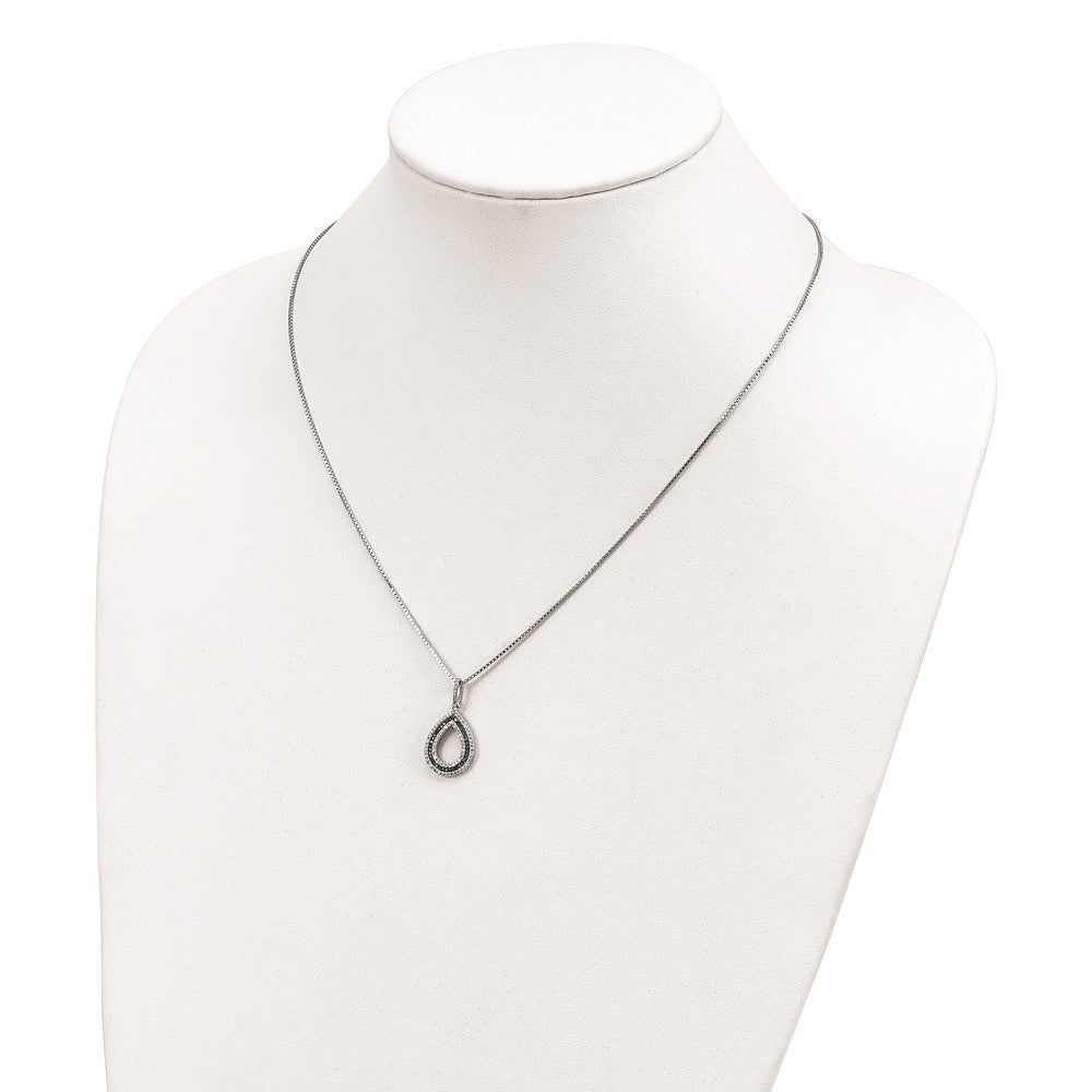 White Night Sterling Silver Rhodium-plated Blue and White Diamond Teardrop 18 Inch Necklace with 2 Inch Extender 18 Inches