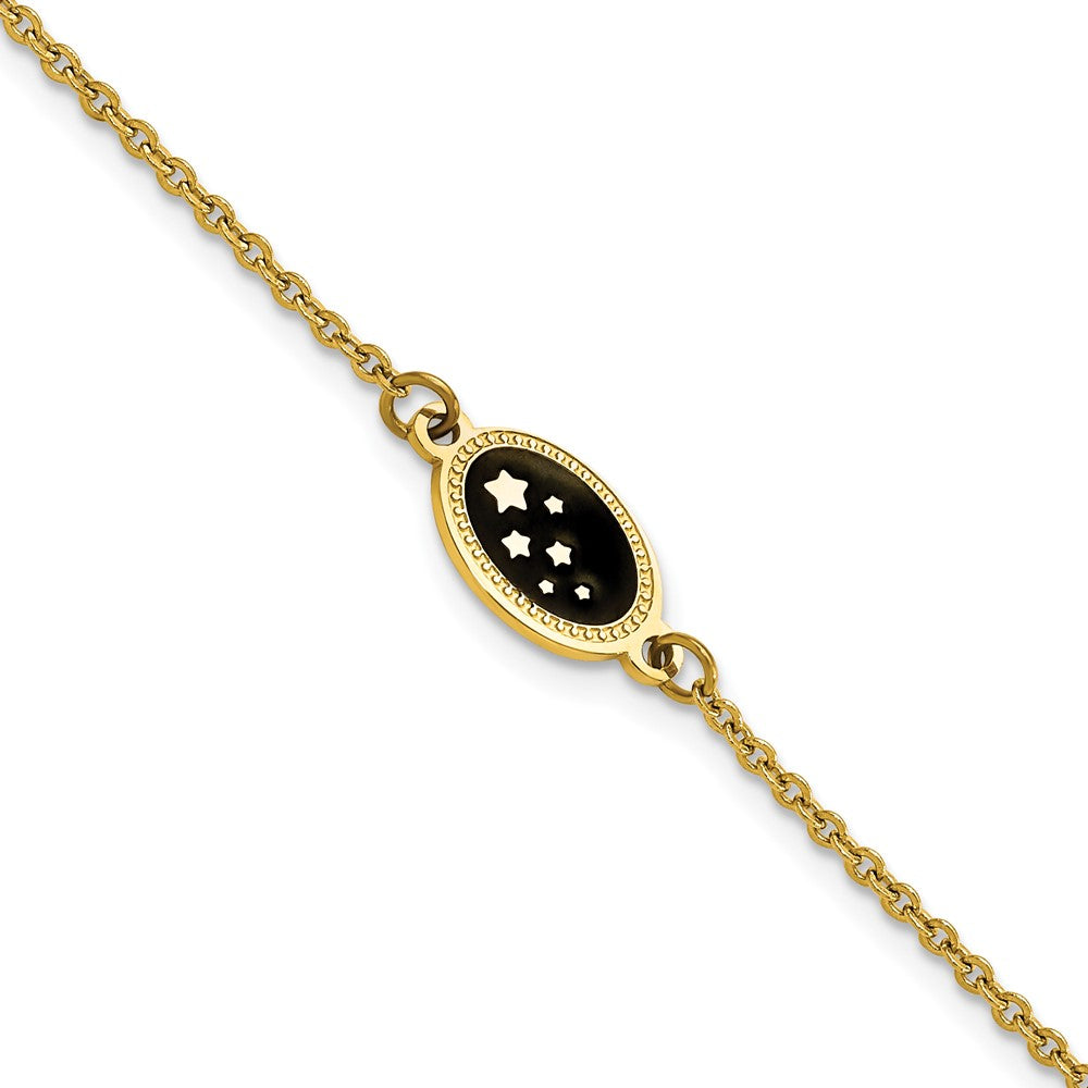 Stainless Steel Polished Yellow IP Stars 6.5in w/1.5in ext. Bracelet 6.5 inches
