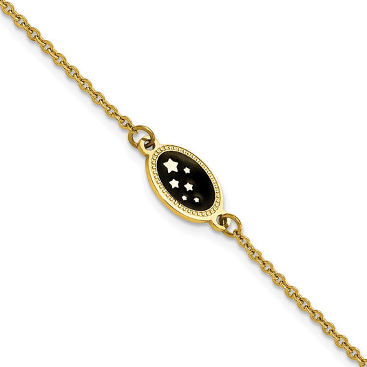 Stainless Steel Polished Yellow IP Stars 6.5in w/1.5in ext. Bracelet 6.5 inches