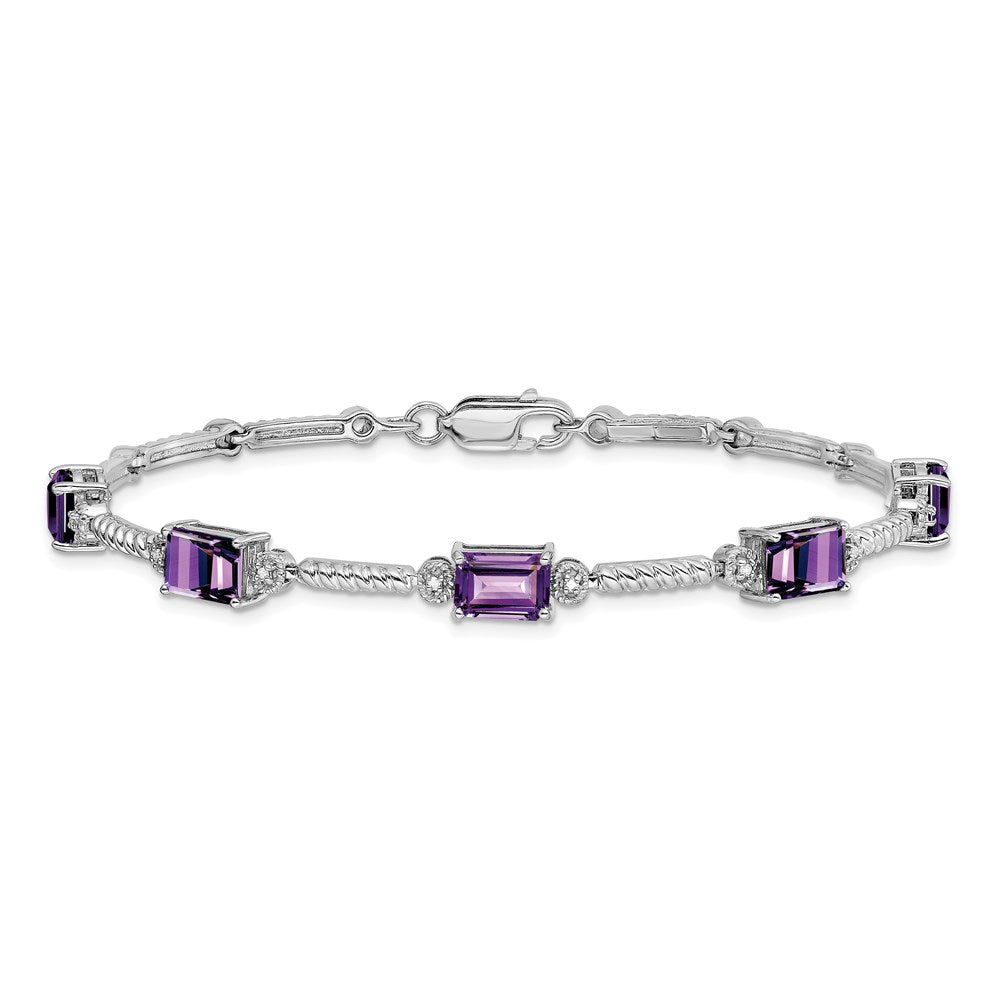 Sterling Silver Rhodium-plated Amethyst & Diamond Tennis Bracelet 7.5 inches