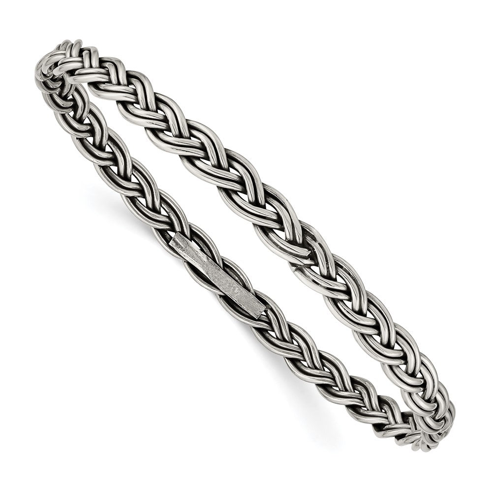Sterling Silver Antiqued 5.25mm Slip-on Bangle 8 inches