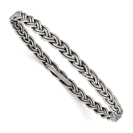 Sterling Silver Antiqued 5.25mm Slip-on Bangle 8 inches