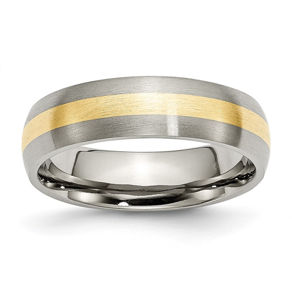 Titanium Brushed w/14k Yellow Inlay 6mm Band Size - 12.5