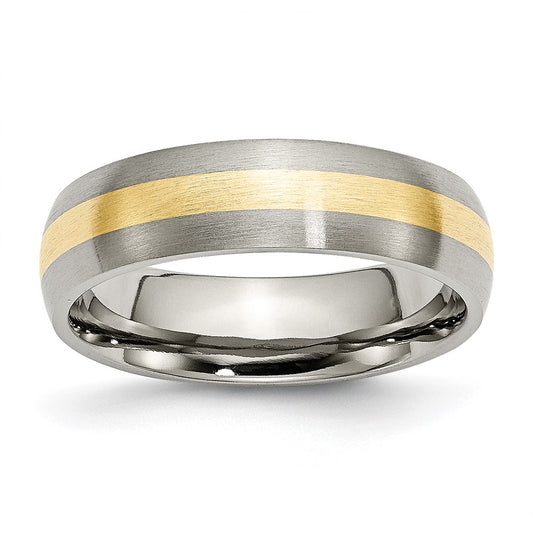 Titanium Brushed w/14k Yellow Inlay 6mm Band Size - 12.5