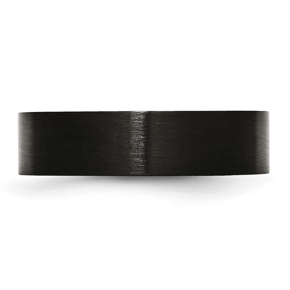 Stainless Steel 6mm Black IP-plated Brushed Flat Band Size - 13