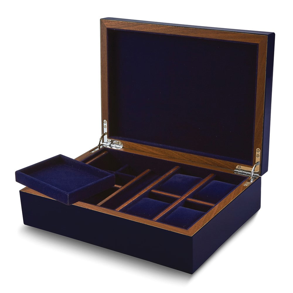 High Gloss Blue Finish Felt Lined Wooden 4-Watch and Jewelry Box