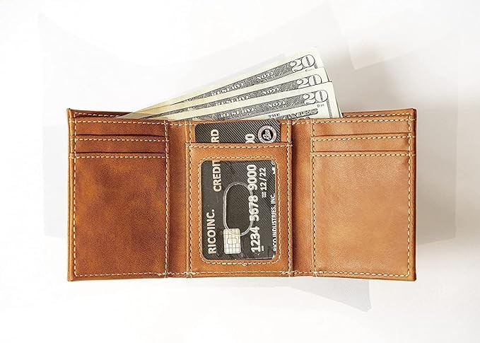 Basketball Rico Industries Houston Rockets Brown Laser Engraved Trifold Laser Engraved Tri-Fold Wallet - Men's Accessory