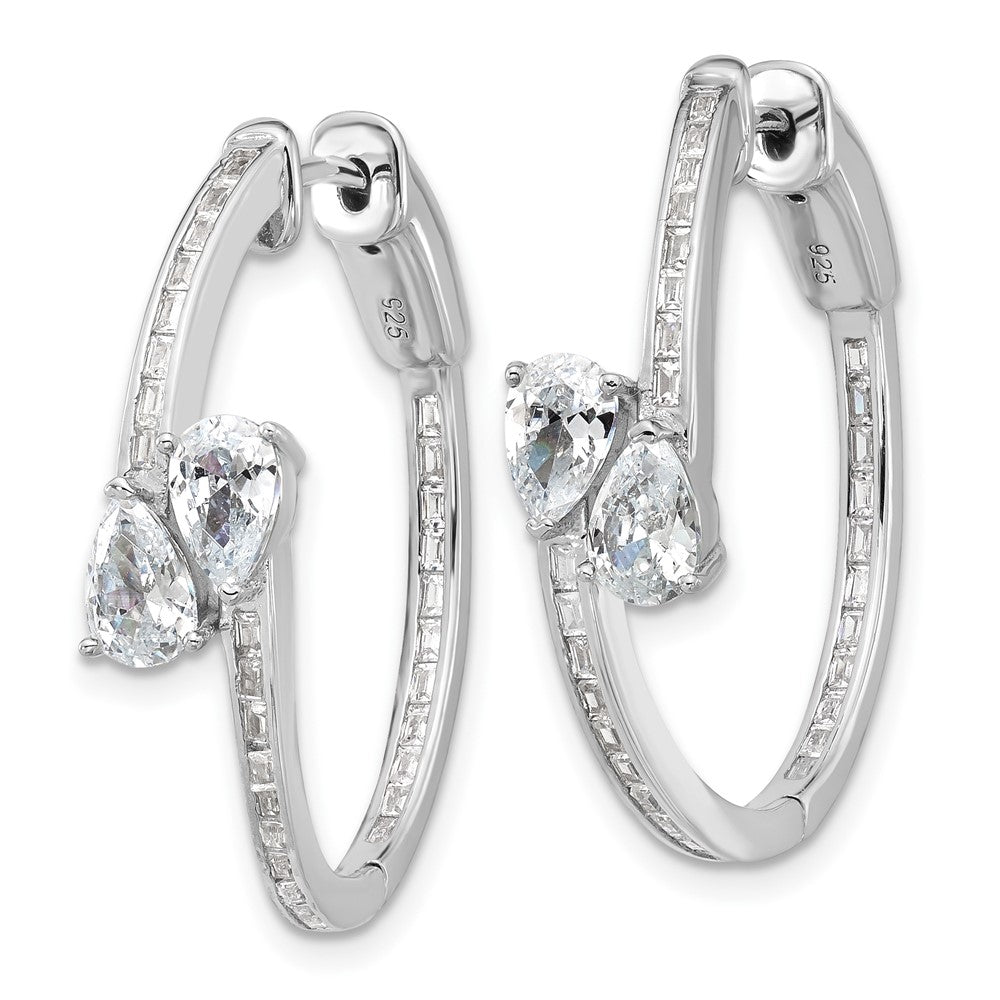 Sterling Shimmer Sterling Silver Rhodium-plated CZ 62 Stone In and Out Hinged Hoop Earrings