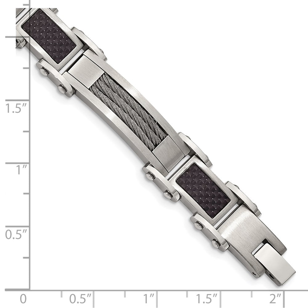 Stainless Steel 8.5in Polished with Black Carbon Fiber Inlay Bracelet 9 inches