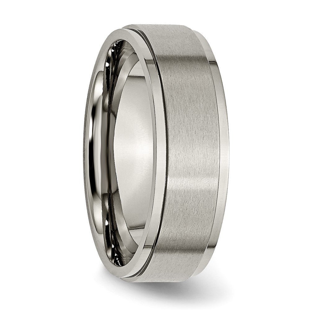 Titanium Brushed Center 7mm Ridged Edge Band Size - 14