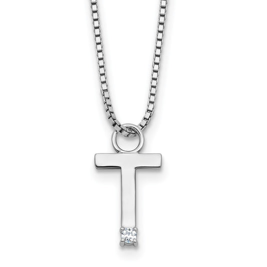 White Ice Sterling Silver Rhodium-plated 18 inch Diamond Letter T Initial Neckalce plus 2 inch Extender 18 Inches