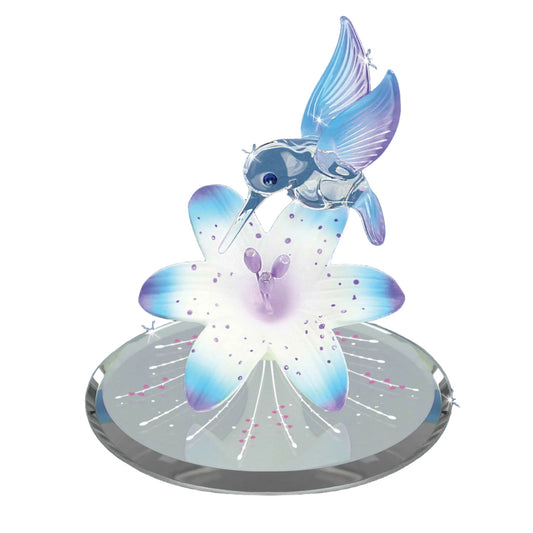 Blue Hummingbird and Blue Lily with Base Handcrafted Glass Figurine QGM21700