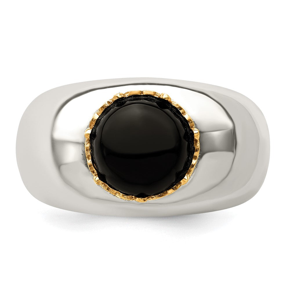 Sterling Silver w/14k Round Black Onyx Ring
