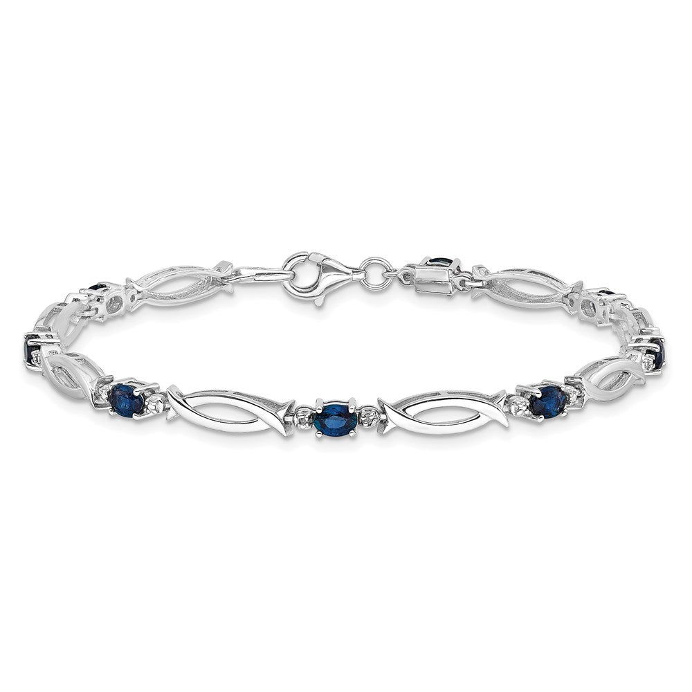 Sterling Silver Rhodium-plated Sapphire and Diamond Bracelet 7 inches