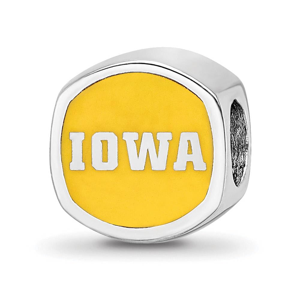 Sterling Silver Rhodium Plated U of Iowa Enamel Cushion Bead Charm