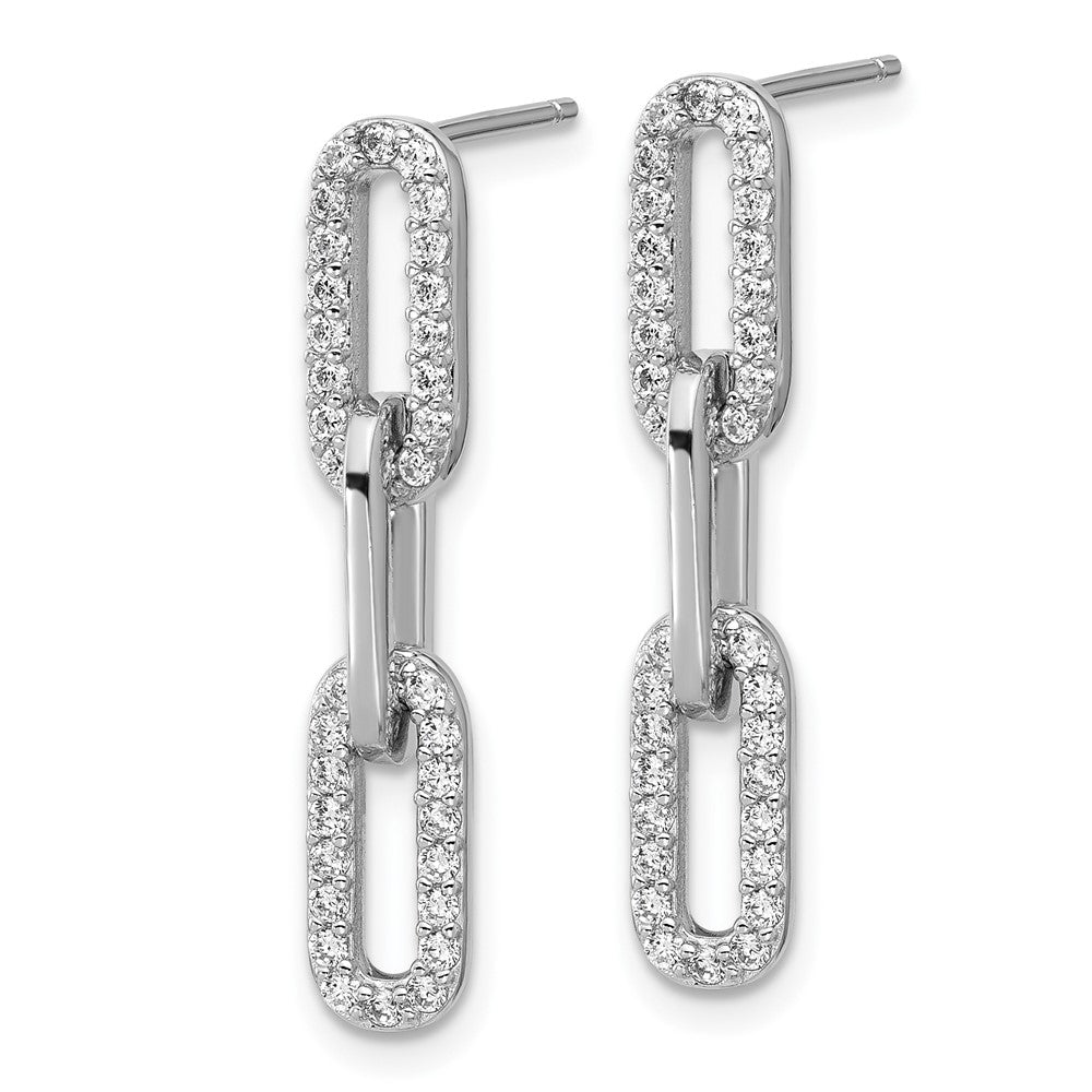 Cheryl M Sterling Silver Rhodium-plated Polished CZ Paperclip Link Post Dangle Earrings