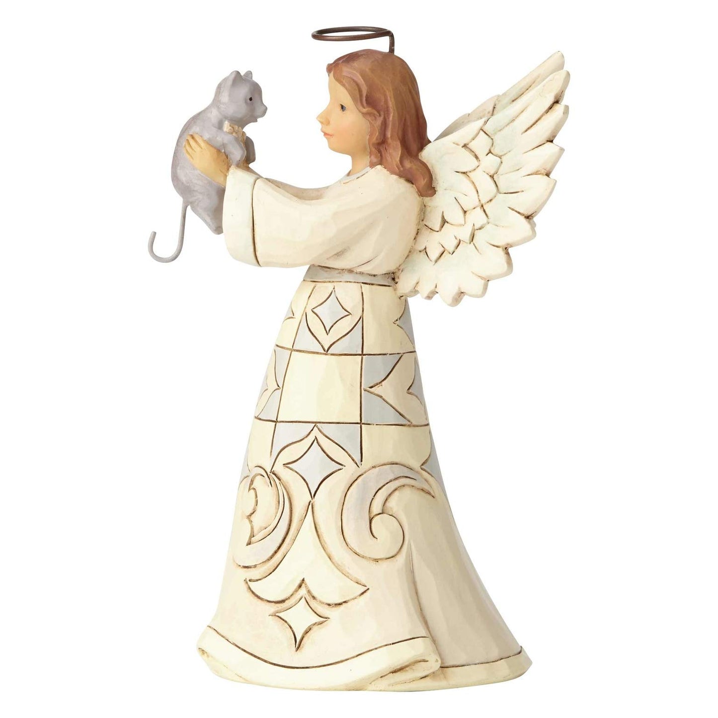 Enesco Jim Shore Heartwood Creek Collection Farmhouse Angel with Cat Failthful Friend Figurine, 5.2", White
