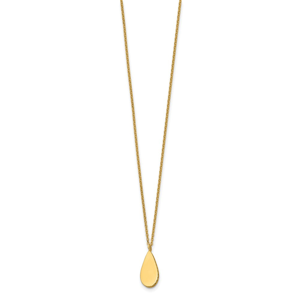 14K Polished and Satin Teardrop w/ 1.25in Ext. Necklace