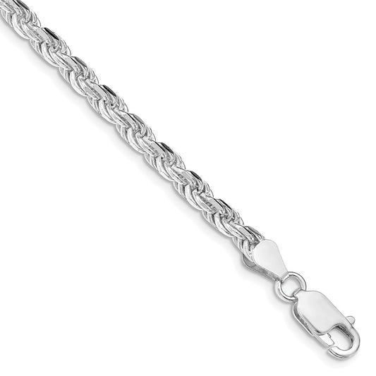 Sterling Silver Rhodium-plated 4.25mm Diamond-cut Rope Chain 8 inches