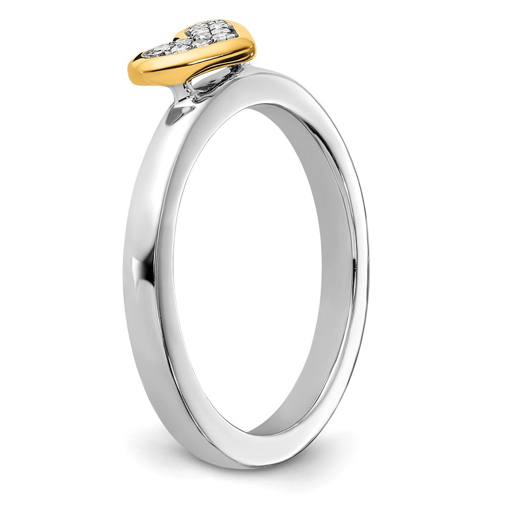 Sterling Silver Stackable Expressions Gold-plated Heart w/Diamond Ring Size -5