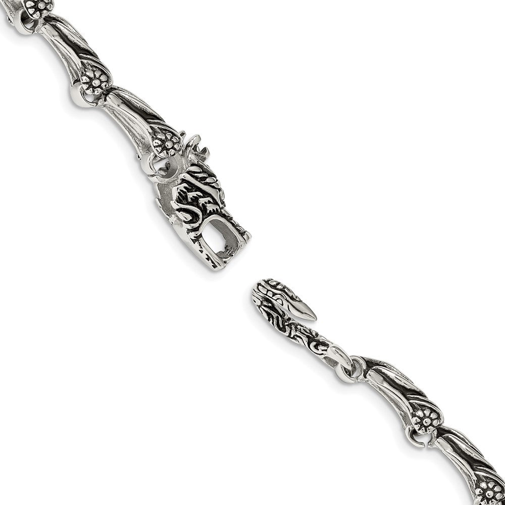 Stainless Steel Antiqued Dragon 8.75in Bracelet 8.25 inches