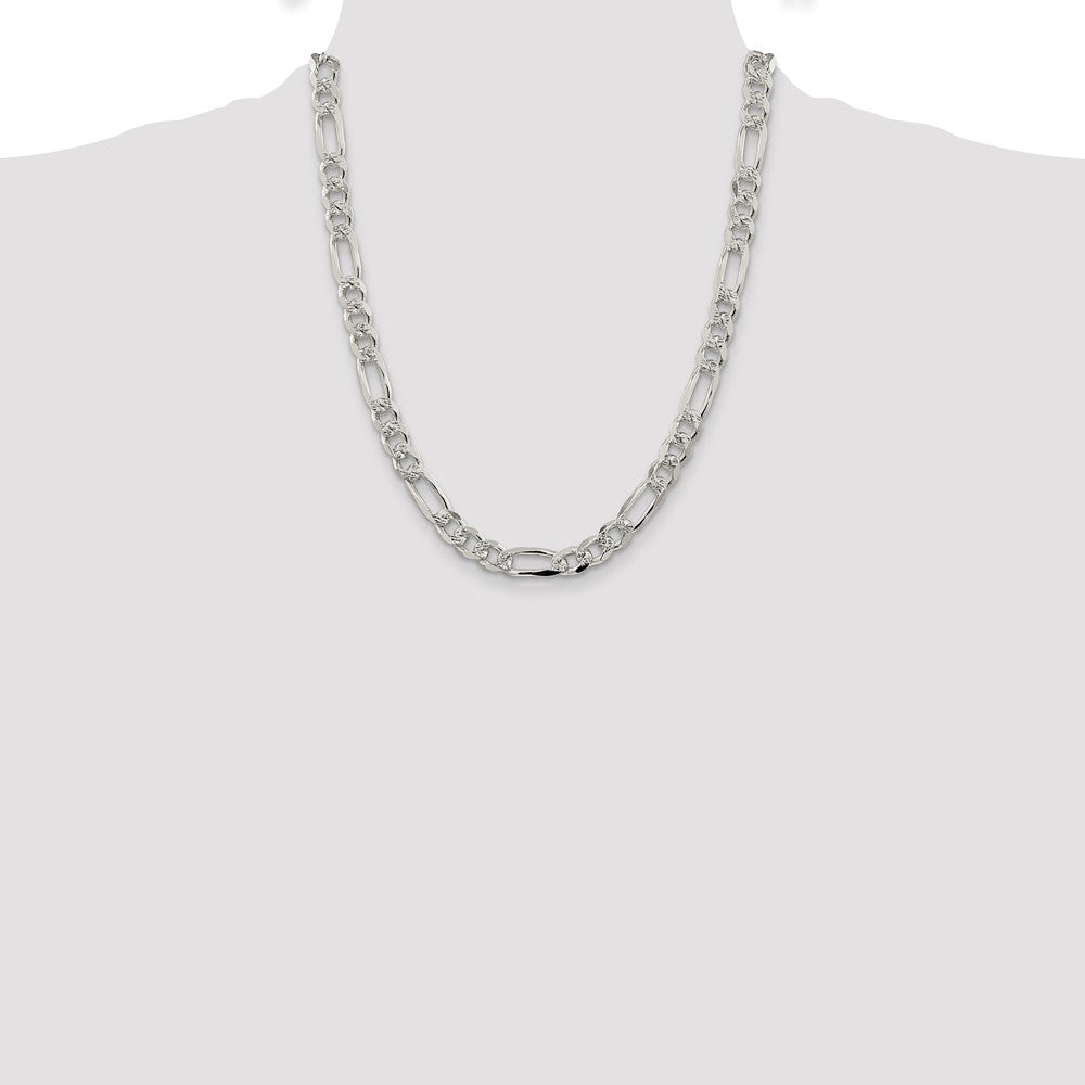 Sterling Silver 8mm Pav‚ Flat Figaro Chain 22 Inches