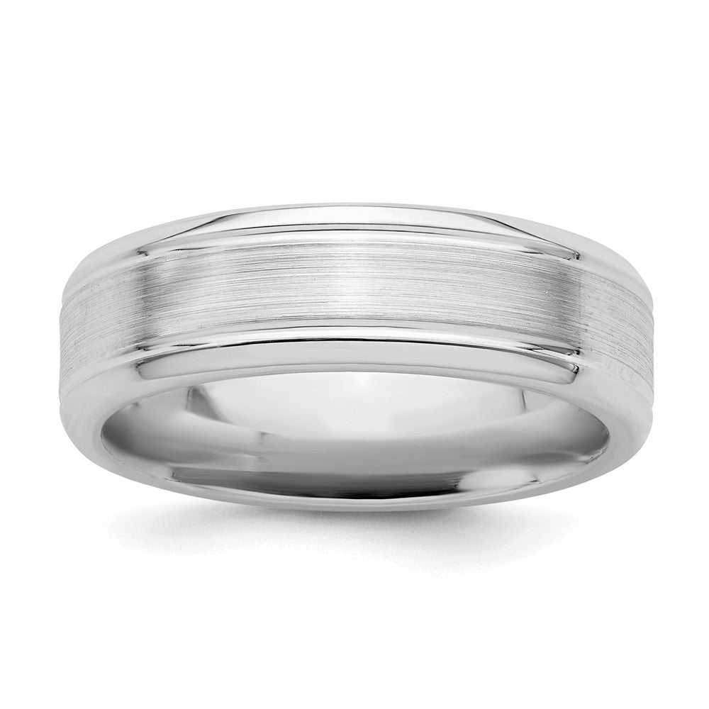 Sterling Silver Rhodium-plated 6mm Brushed Fancy Band Size 9