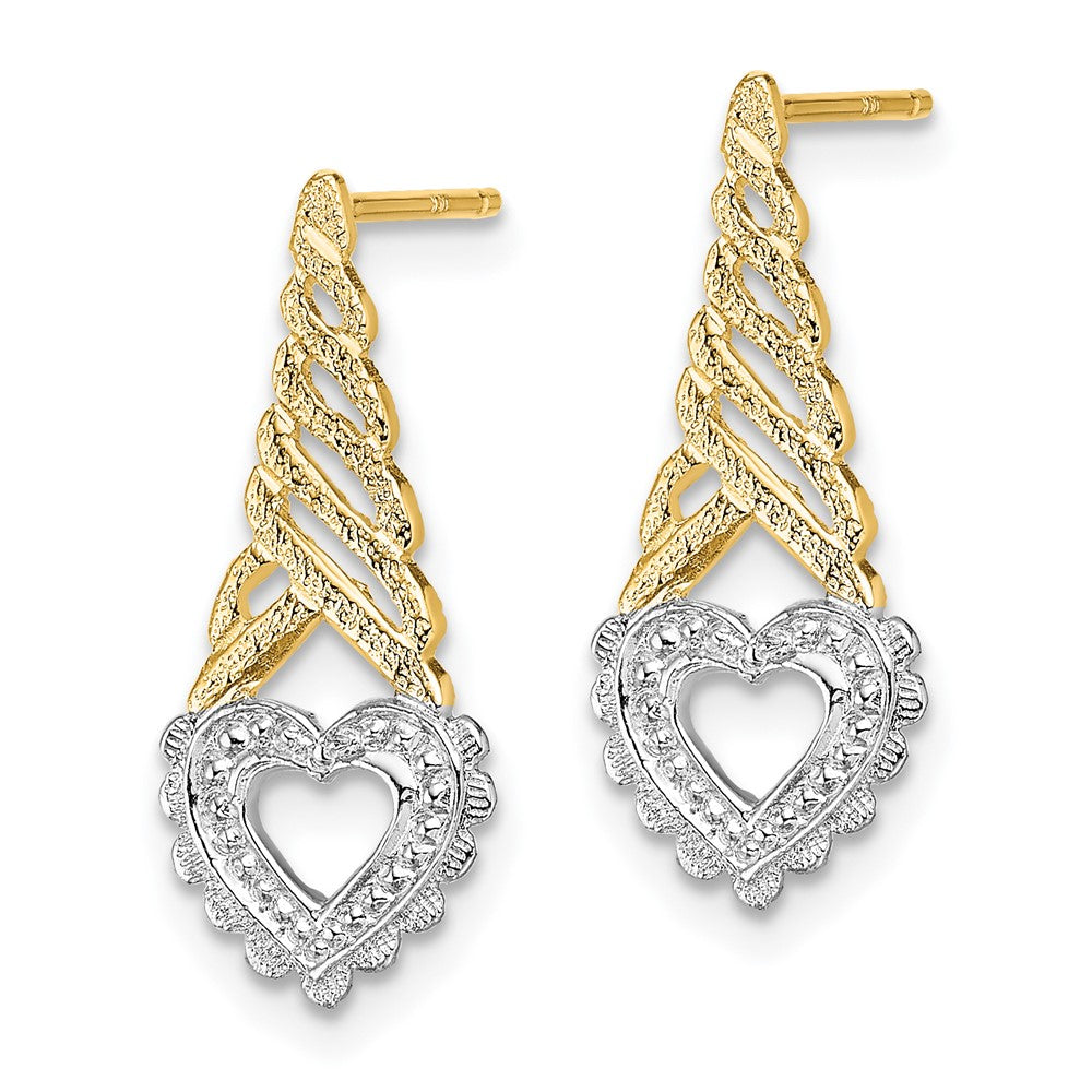 14K w/Rhodium Heart Yellow Cone Post Earrings