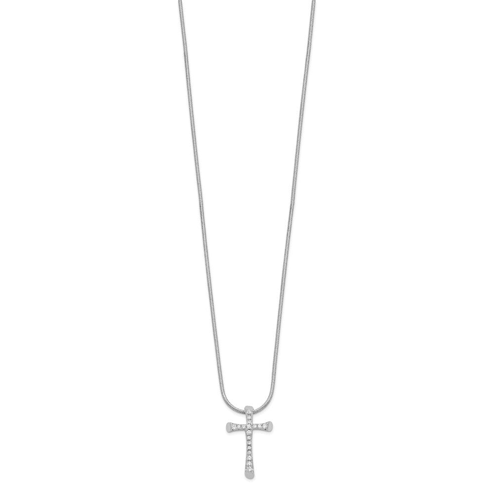 Brilliant Embers Sterling Silver Rhodium-plated 18 Stone 18 inch Micro Pav‚ CZ Cross Necklace with 2 Inch Extender 18 Inches