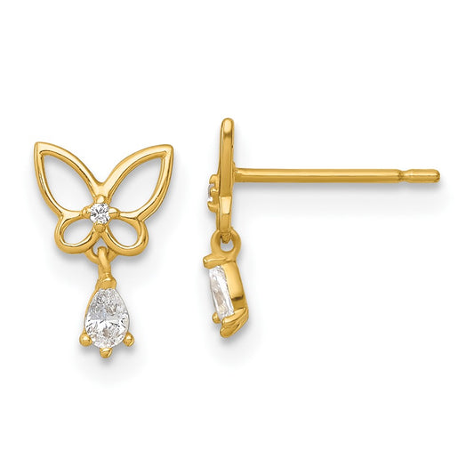 14k Madi K Polished Open Butterfly with CZ Dangle Childrens Post Earrings