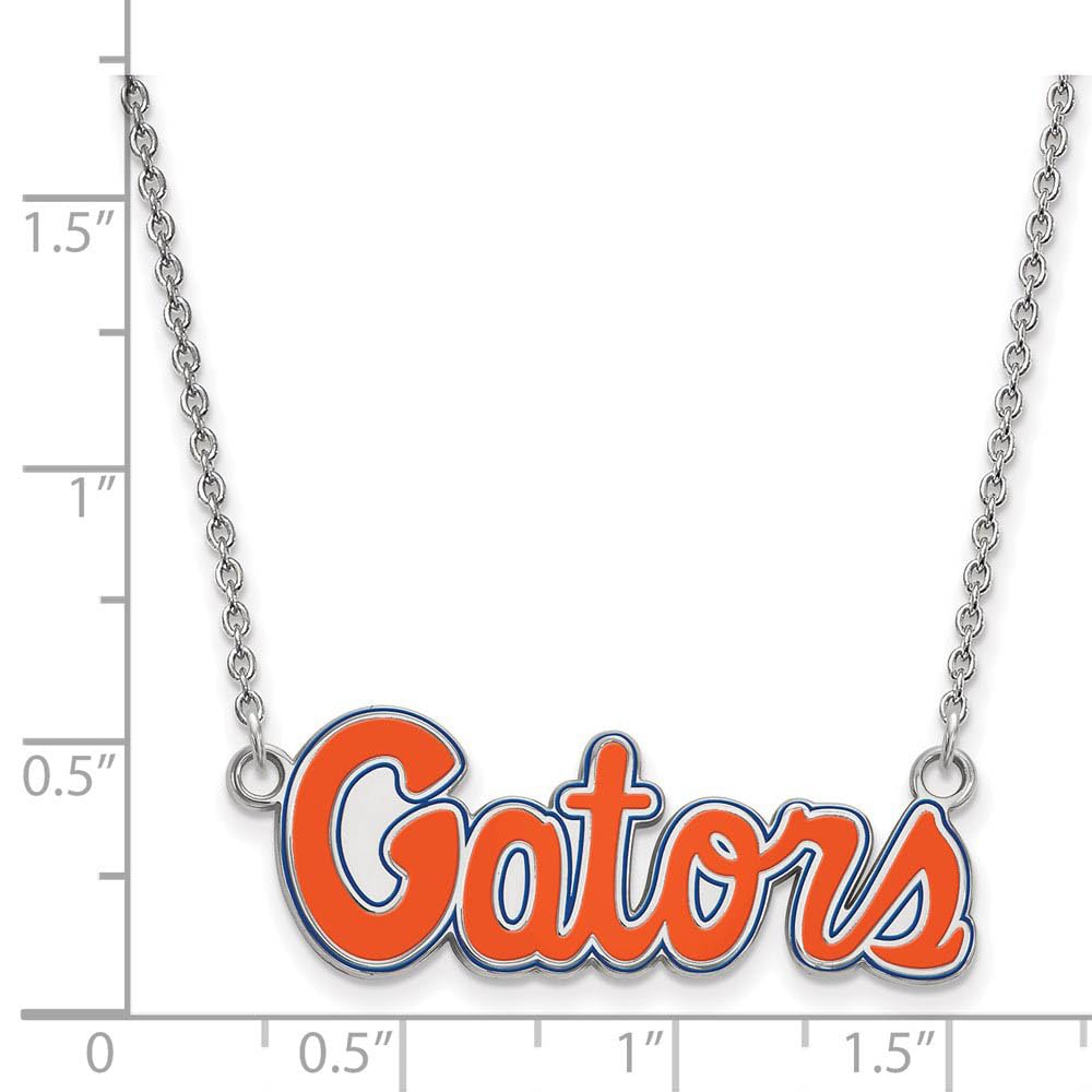 Sterling Silver Rhodium-plated LogoArt University of Florida Gators Script Small Enameled Pendant 18 inch Necklace QSS080UFL-18