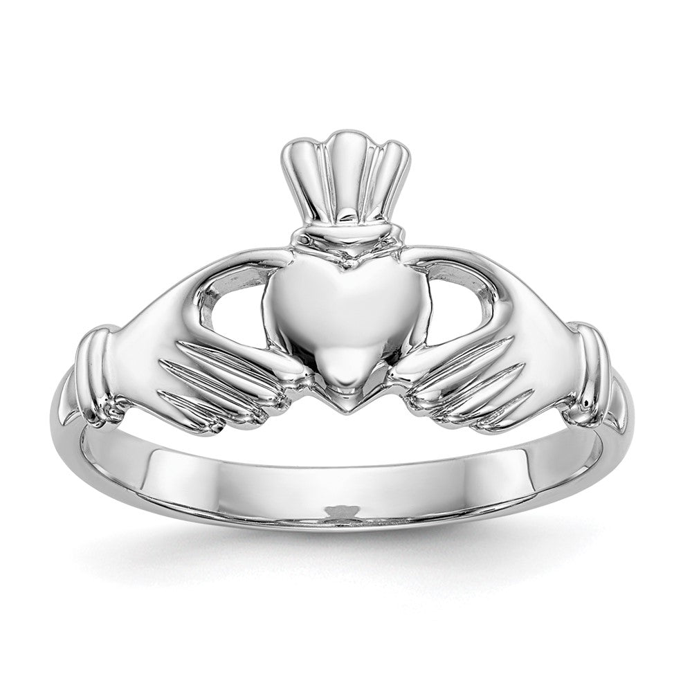 14k White Gold Polished Claddagh Ring Size 6.5