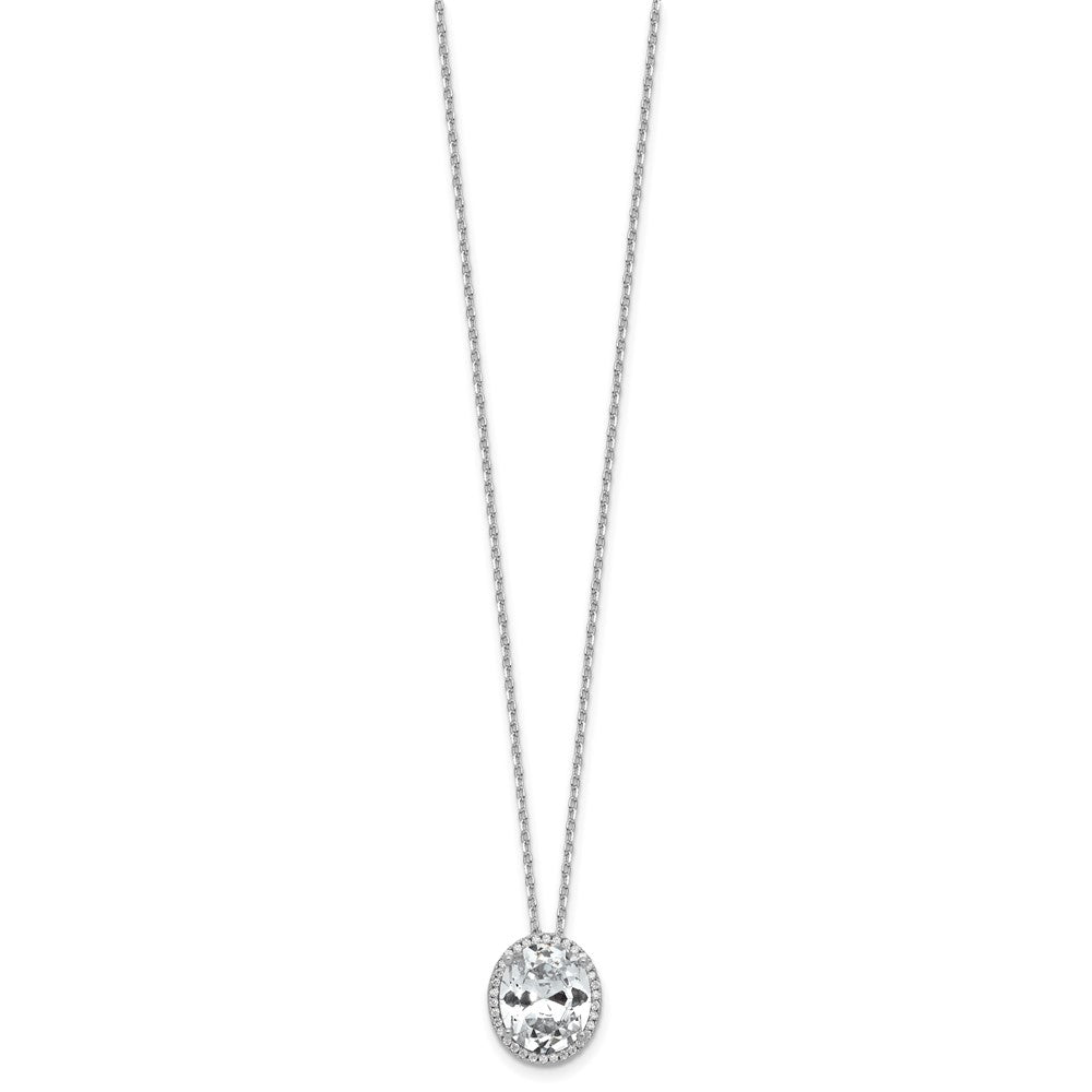Cheryl M Sterling Silver Rhodium-plated Polished Fancy Oval CZ Halo with 2 Inch Extension Necklace 17.75 Inches
