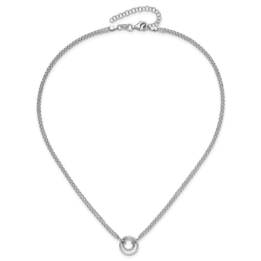 Sterling Silver Rh-plt Polished 2-Strand Circle w/2in ext Necklace