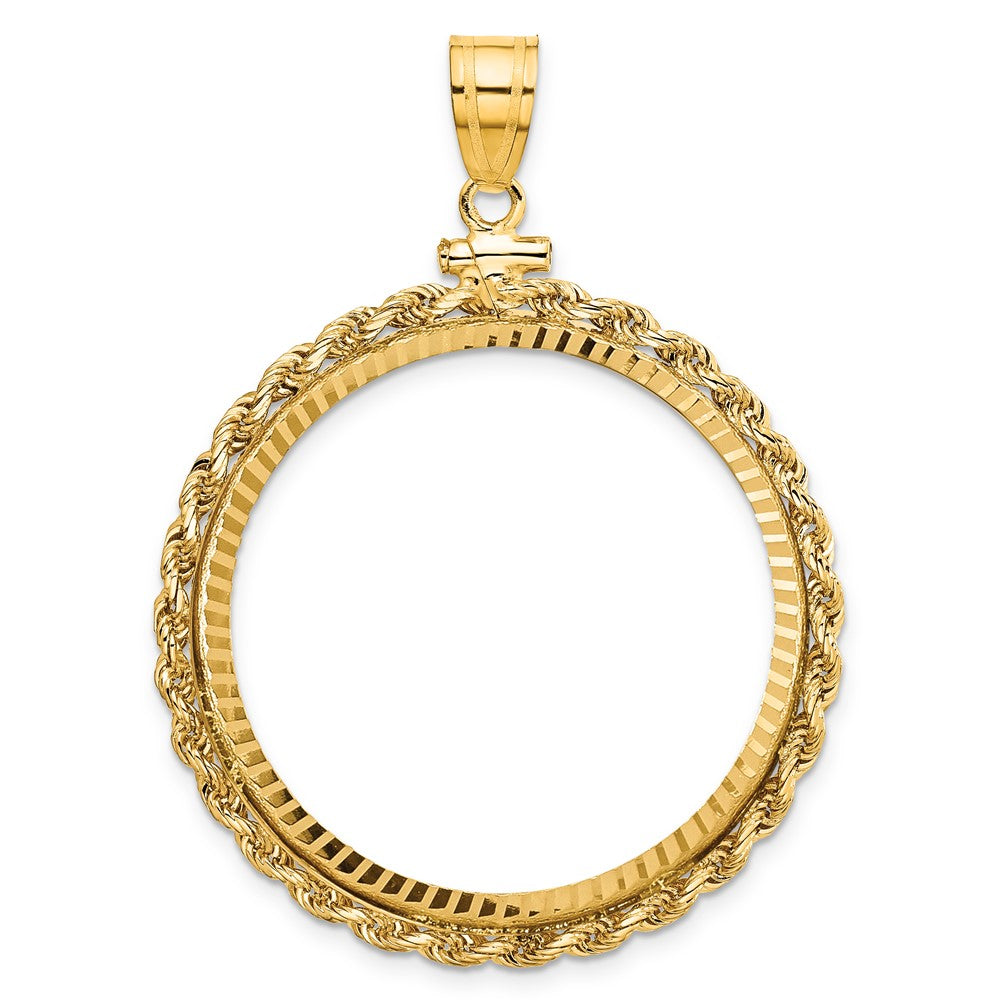 Wideband Distinguished Coin Jewelry 10k Polished Rope and Diamond-cut 32.7mm x 3.00mm Screw Top Coin Bezel Pendant