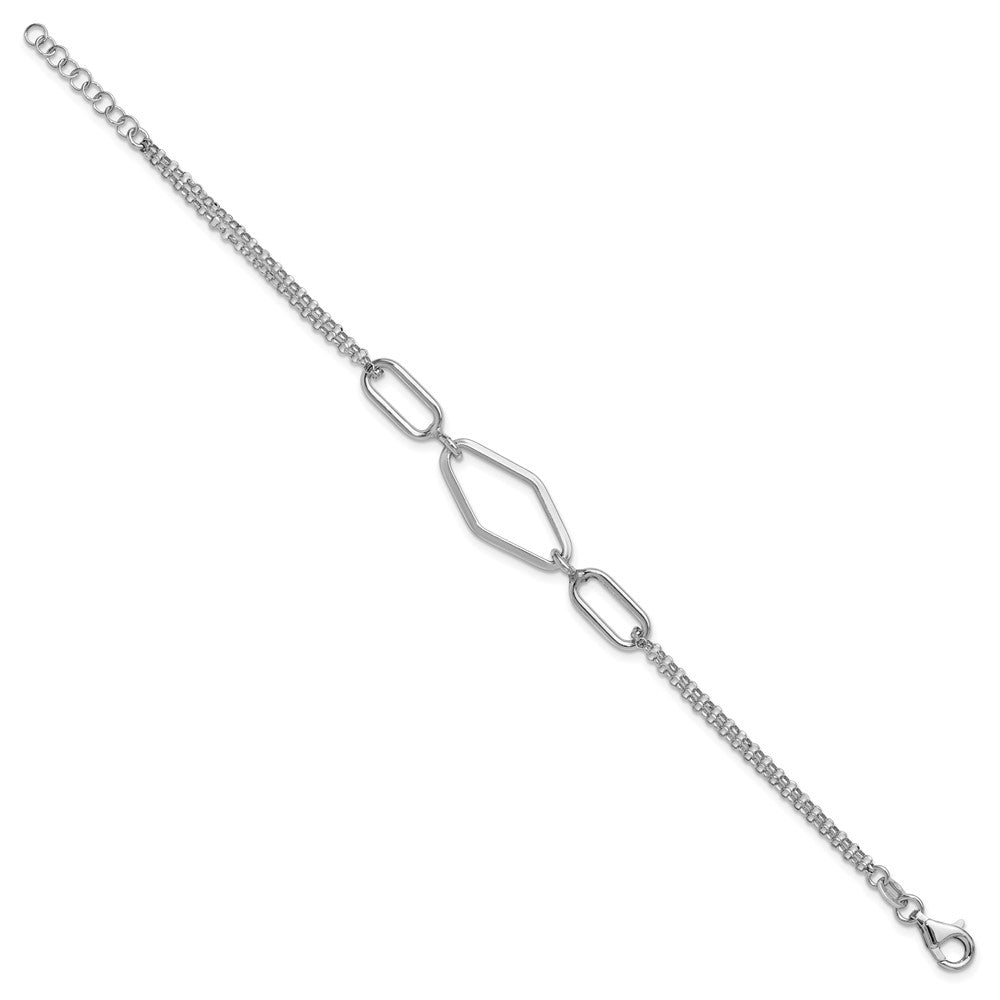 SS RH-plat Polish/Dia-cut Fancy 2-strand w/.75in ext. Bracelet 7.5  inches