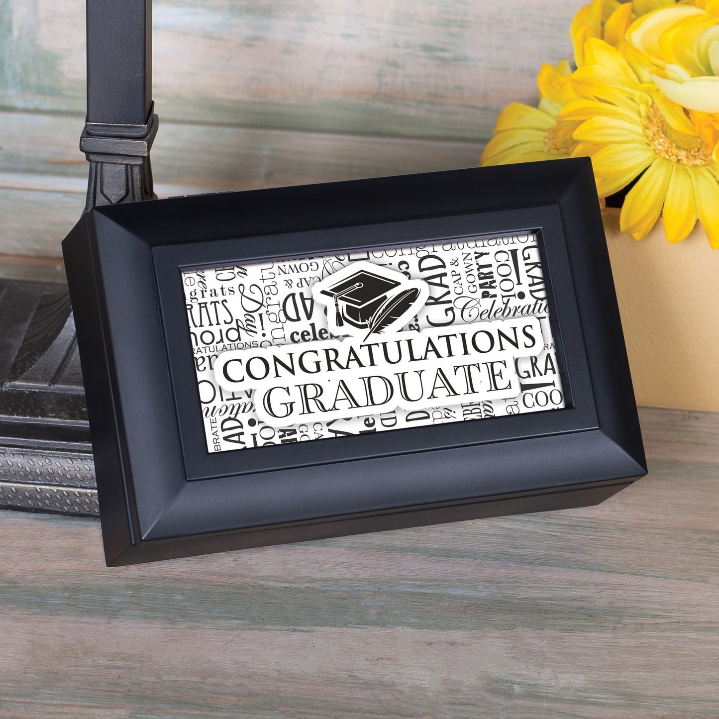 CONGRATULATIONS GRADUATE Black Resin Music Box