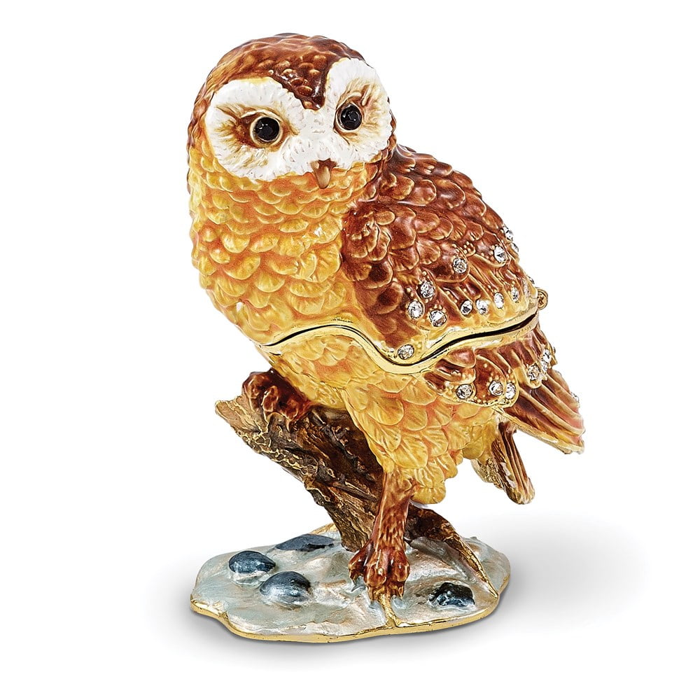 Bejeweled Pewter Crystal Stones MR. WHOO Barn Owl Trinket Box Design