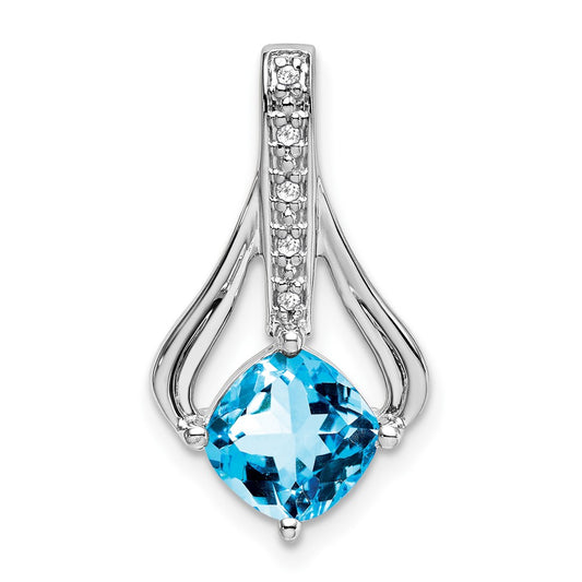 14k White Gold Blue Topaz and Diamond Pendant