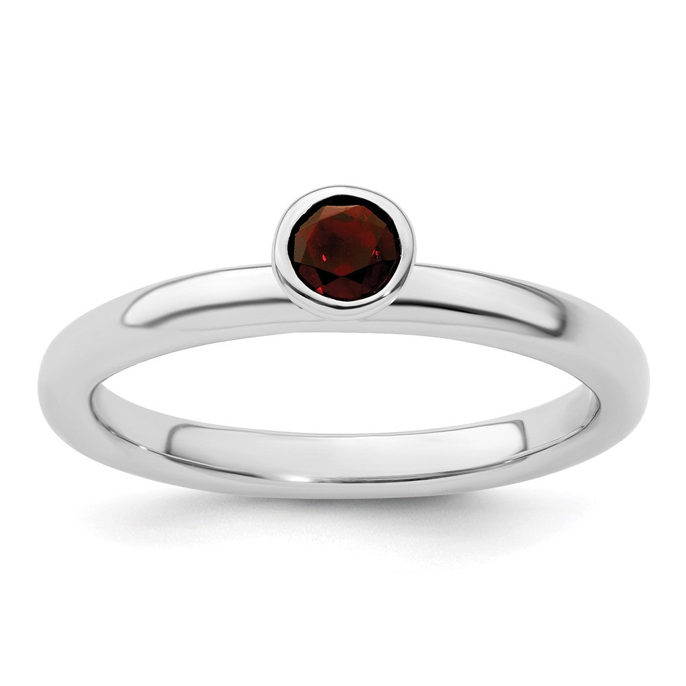 Sterling Silver Stackable Expressions High 4mm Round Garnet Ring Size -10