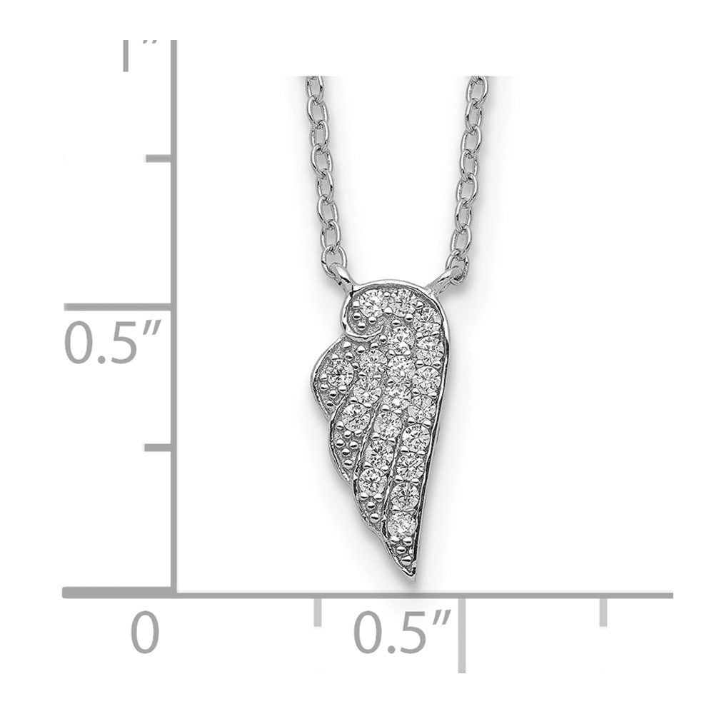 Sterling Silver Rhodium-plated CZ Wing Necklace 18 Inches