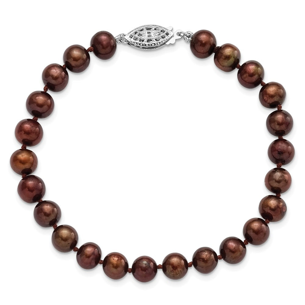 Sterling Silver Rhodium-plated 6-7mm Brown Near-Round Freshwater Cultured Pearl 7.25 inch Bracelet 7.25 inches