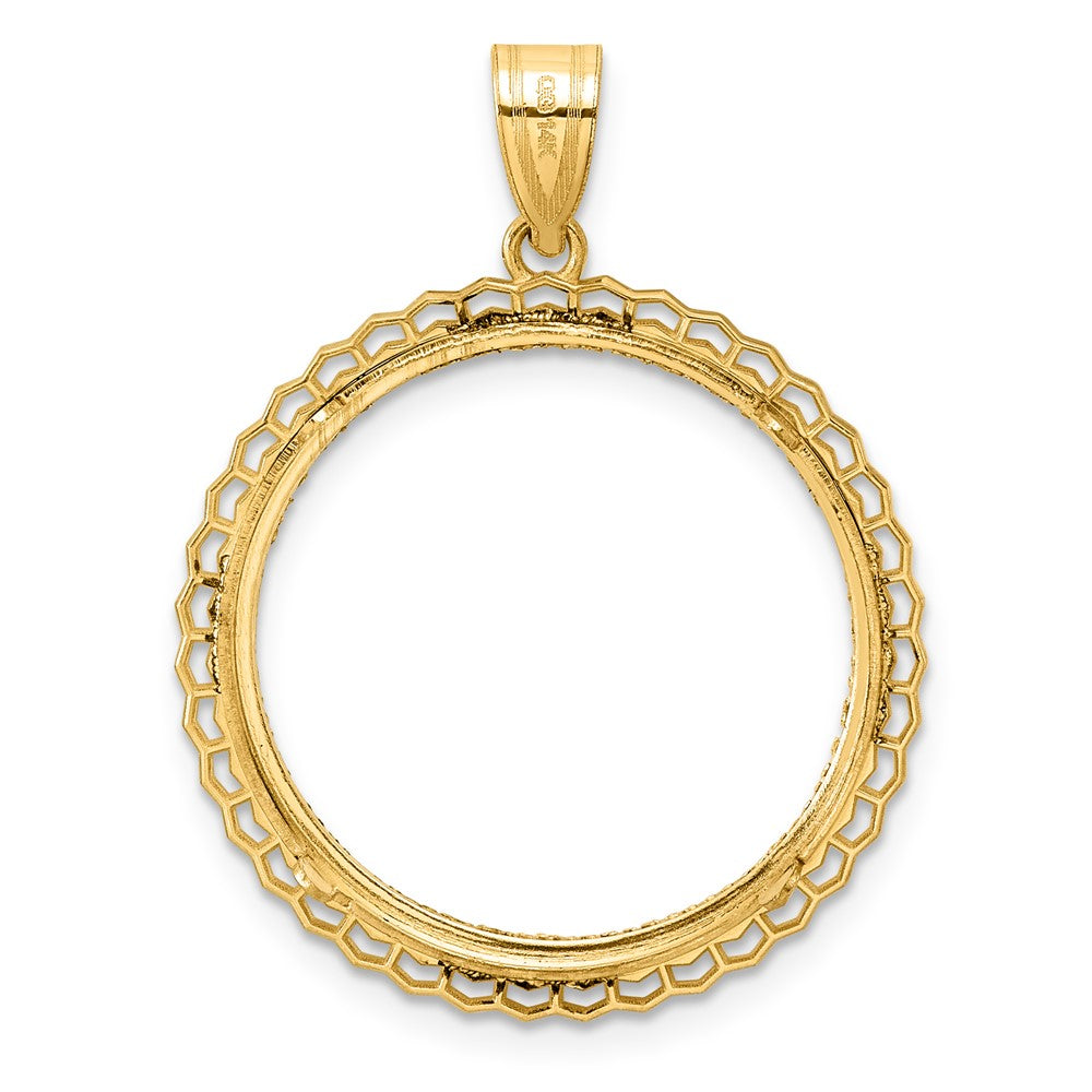 14k Diamond Cut Poly Edge with 22.0mm Prong Coin Bezel Pendant